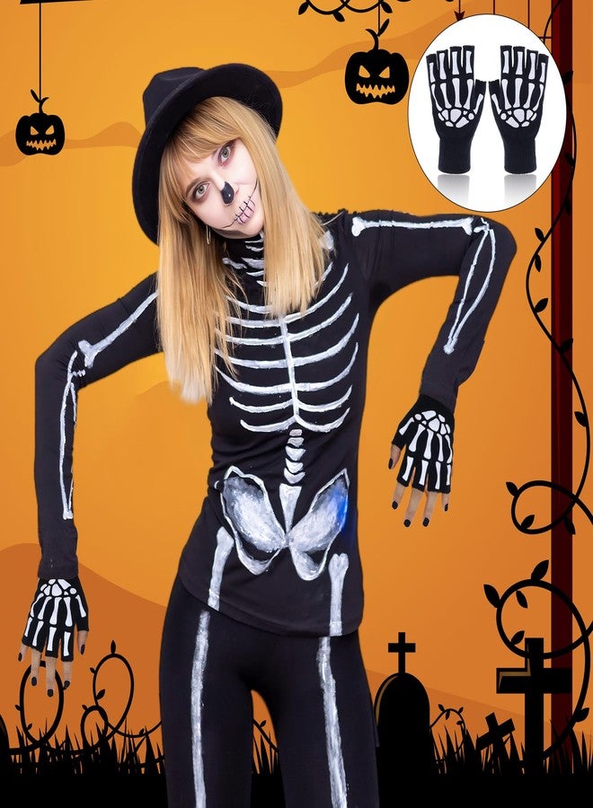 Drokenle Skeleton Fingerless Gloves for Men Women, Halloween Costume Skull Bone Gloves Glow in The Dark Ghost Halloween Costume Accessories - Image 3